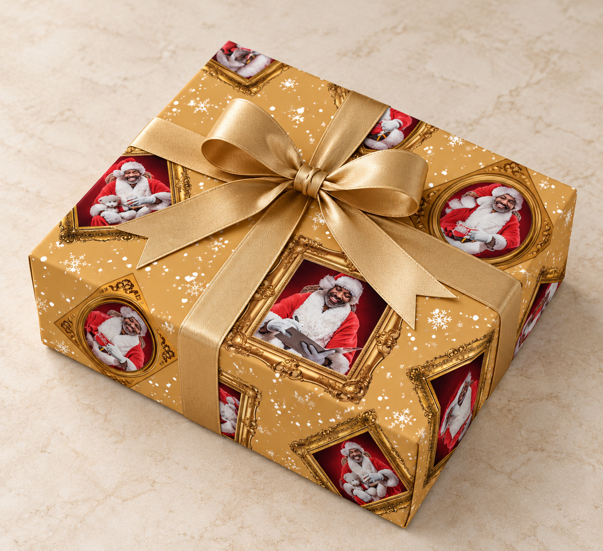 Portrait of Black Santa — Gold Frame Wrapping Paper