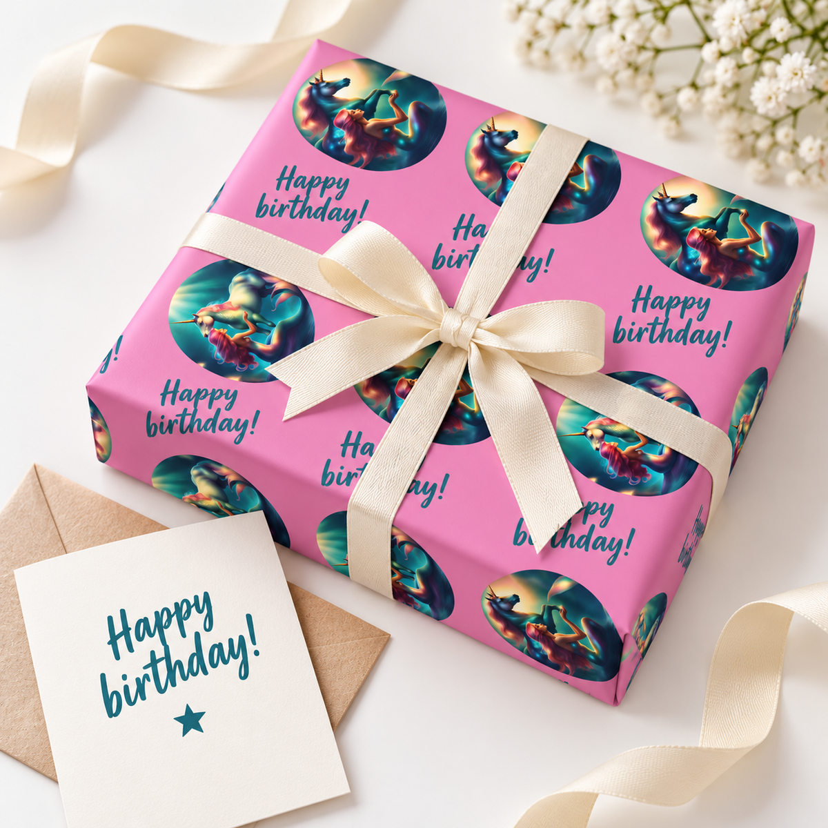 Mermaid Wishes — Happy Birthday Wrapping Paper