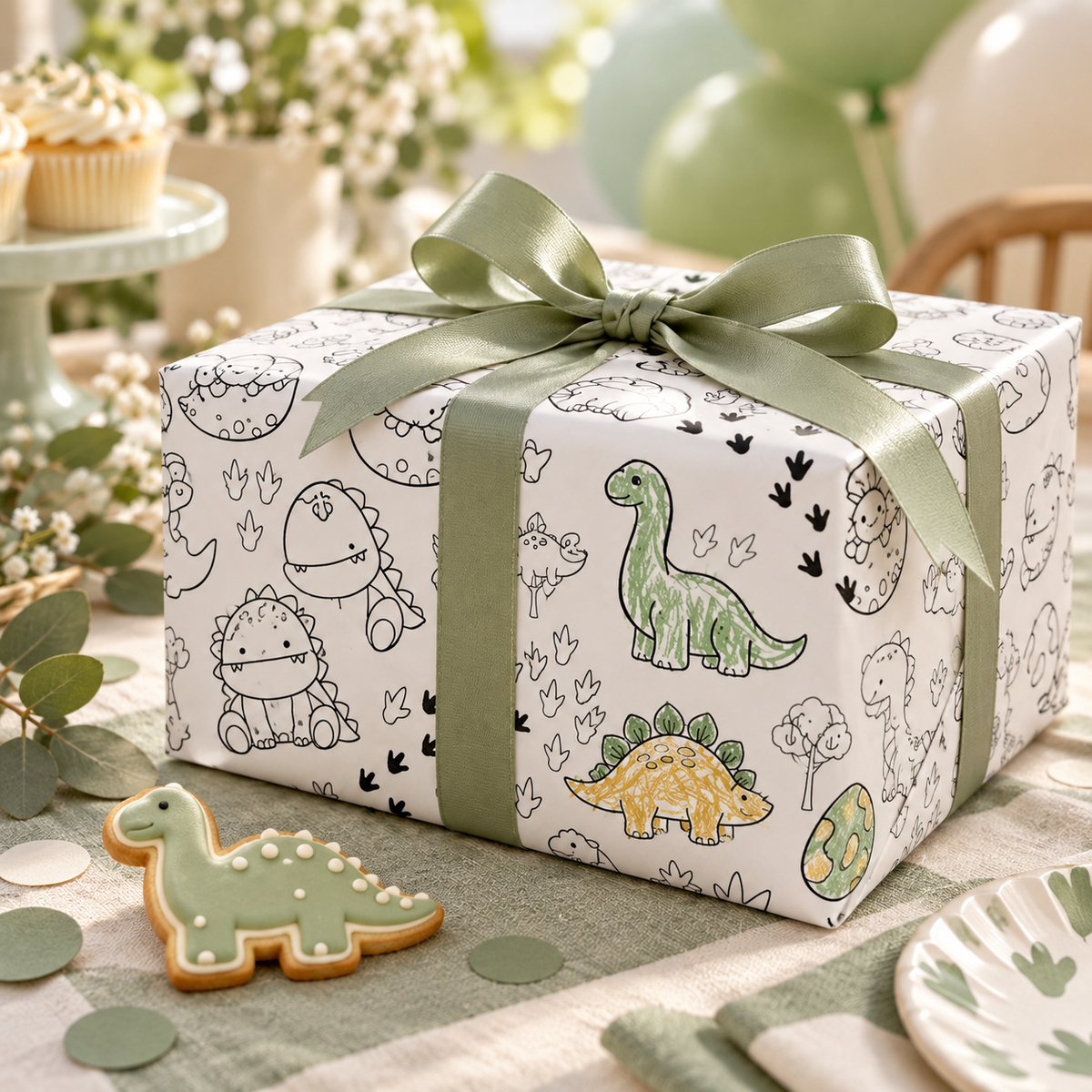 Sketch-a-Saurus — Colorable Wrapping Paper
