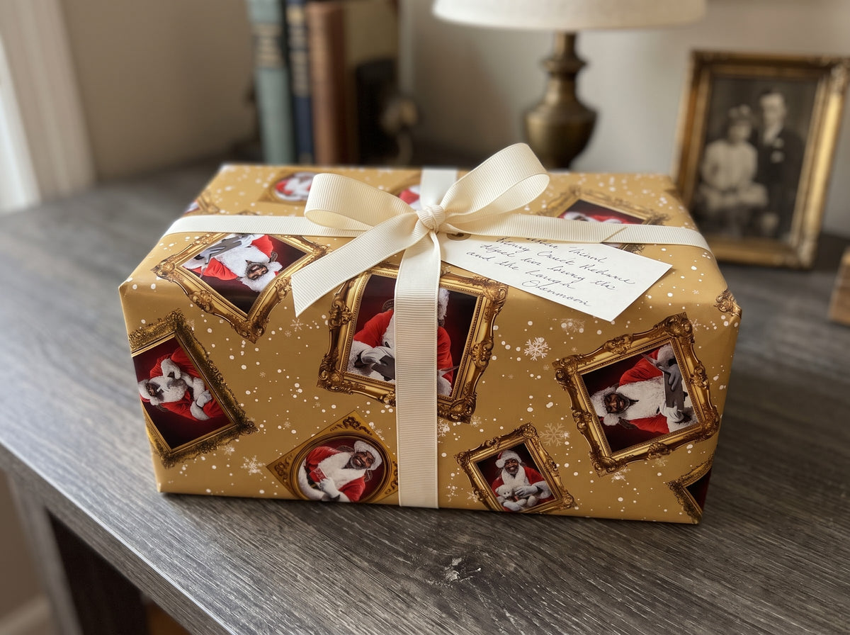 Portrait of Black Santa — Gold Frame Wrapping Paper