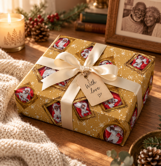 Portrait of Black Santa — Gold Frame Wrapping Paper