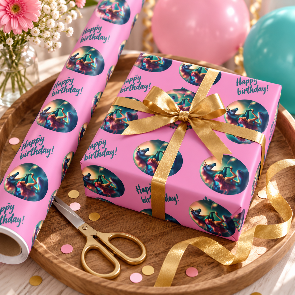 Mermaid Wishes — Happy Birthday Wrapping Paper