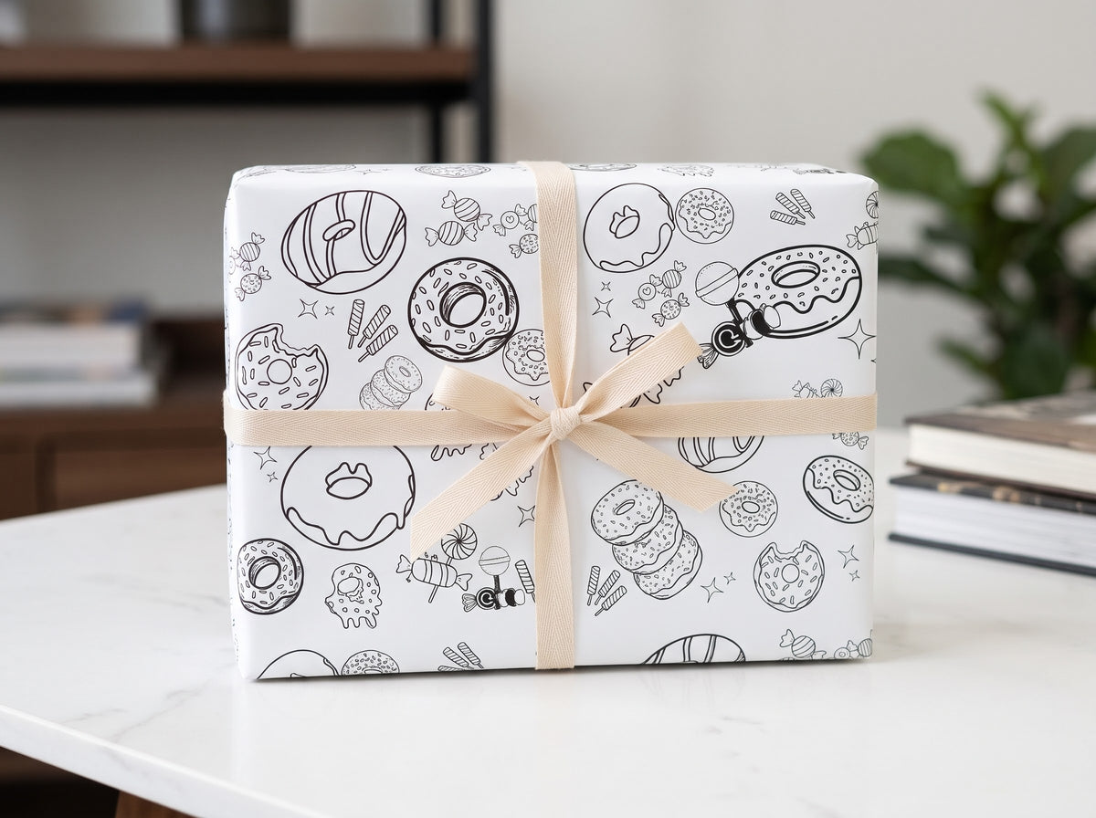 Sugar Rush Sketch — Donut & Candy Coloring Wrapping Paper