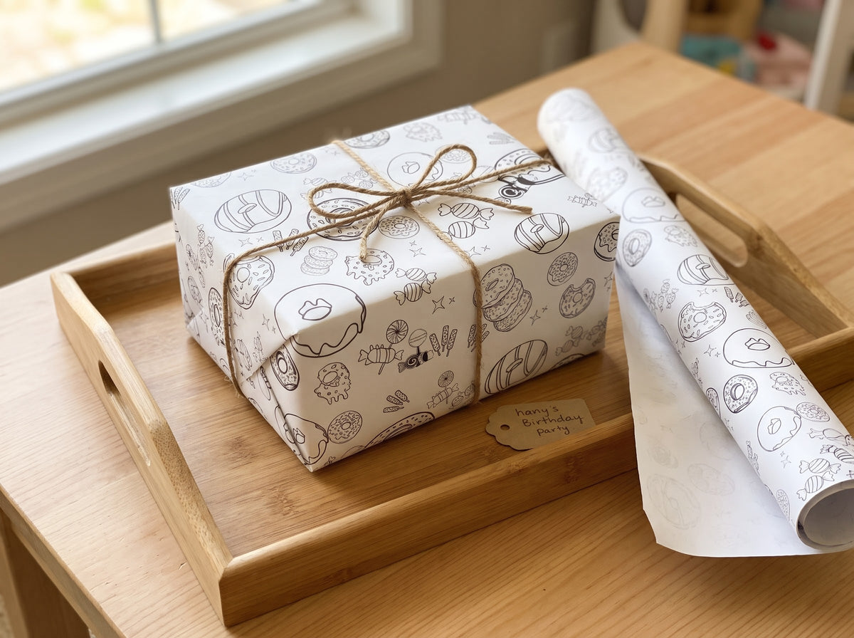 Sugar Rush Sketch — Donut & Candy Coloring Wrapping Paper