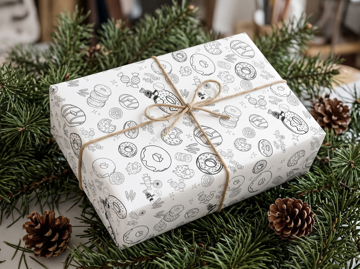 Sugar Rush Sketch — Donut & Candy Coloring Wrapping Paper