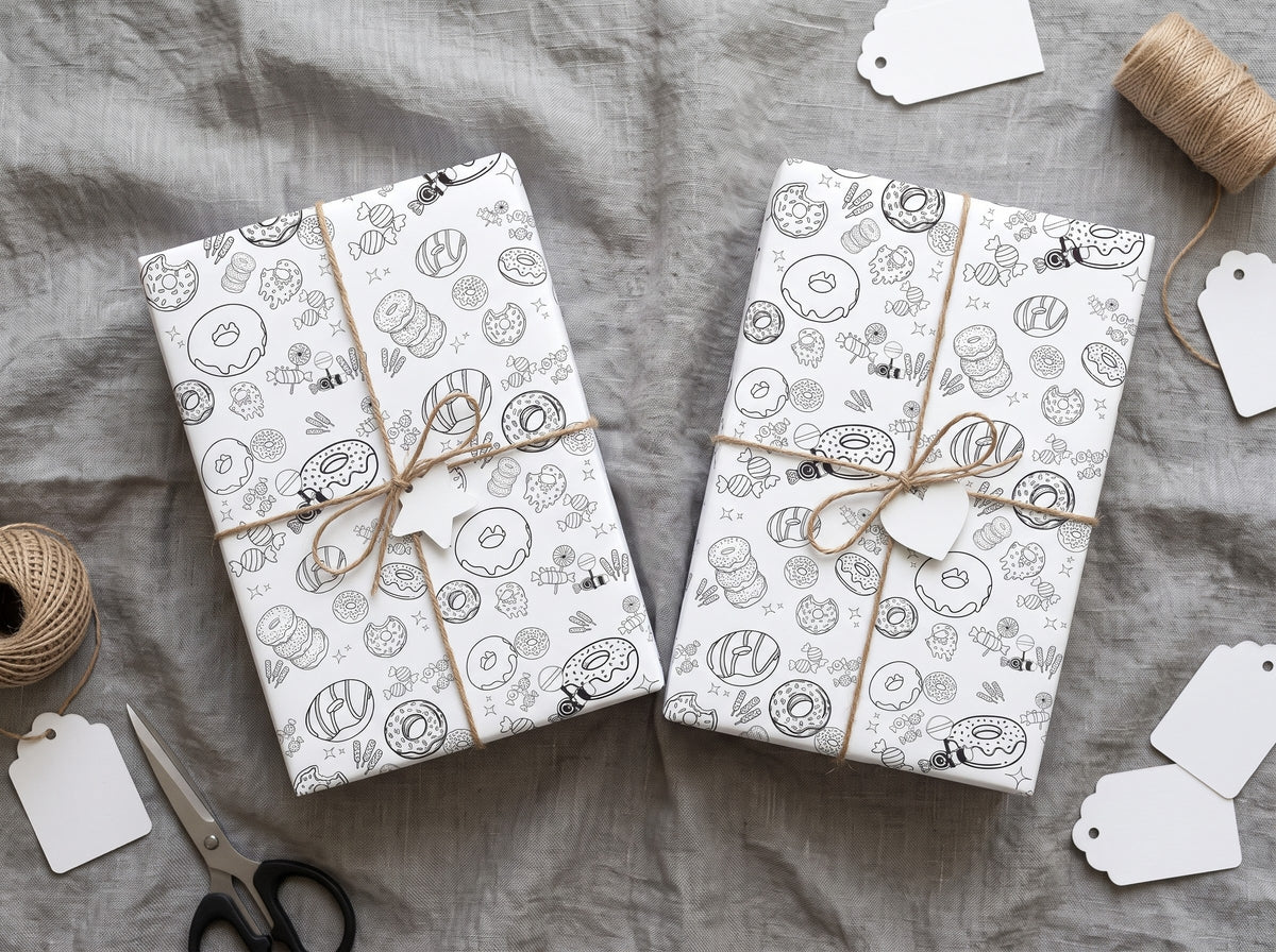 Sugar Rush Sketch — Donut & Candy Coloring Wrapping Paper