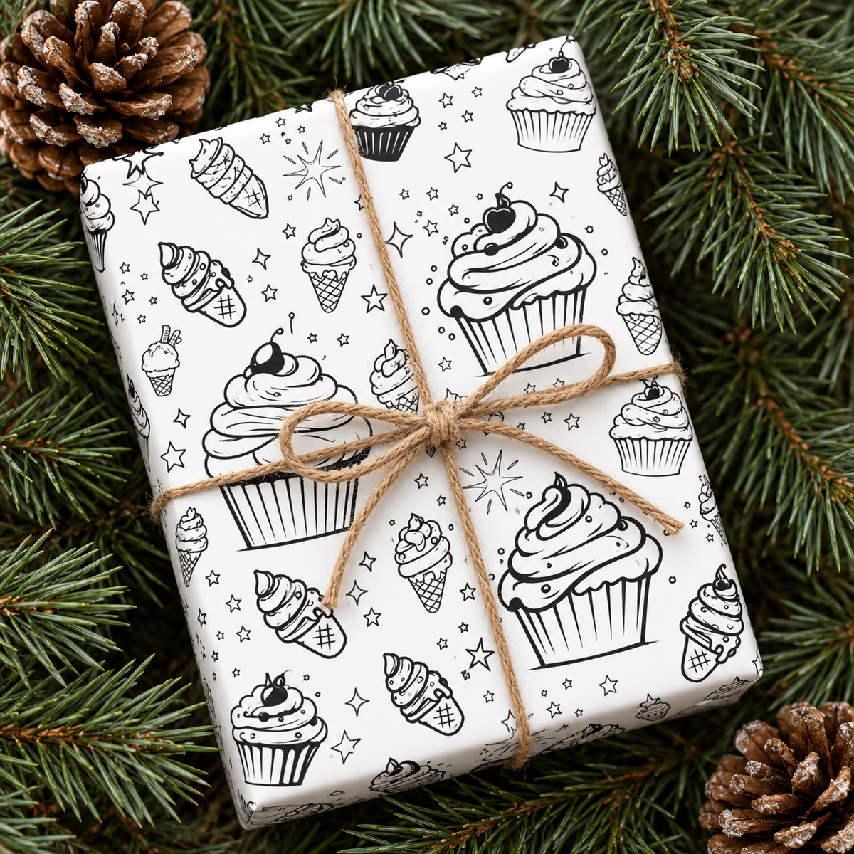 Sweet Treats Sketch — Cupcake & Ice Cream Coloring Wrapping Paper