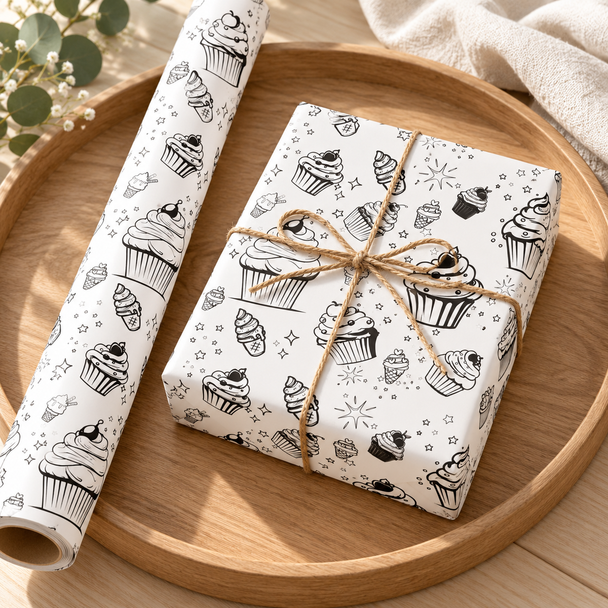 Sweet Treats Sketch — Cupcake & Ice Cream Coloring Wrapping Paper