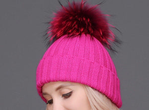 Real fur pom pom Hat