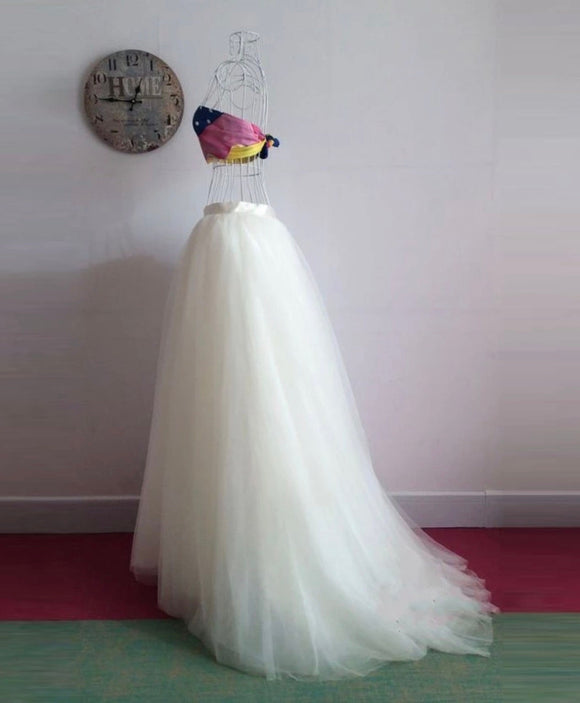 Floor length A-line tulle skirt with a train