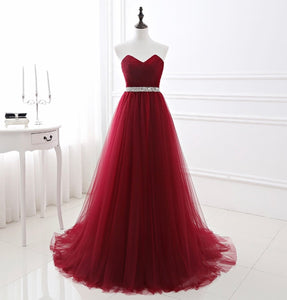 Tulle Dress Strapless Sweetheart Gown Long Prom Dress Bridesmaid Gown Beaded Floor Length Dress A-Line Formal Beautiplex