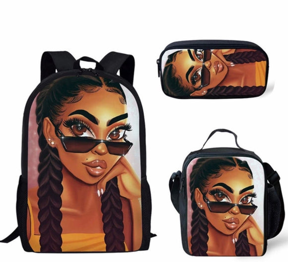 Selfie Backpack Set Black Girl Lunch Bag Set Birthday Gift Idea Carry on Bag Beautiplex