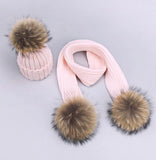 Beautiplex Kid or Adult Real Fur pom pom hat and scarf set