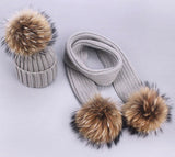 Beautiplex Kid or Adult Real Fur pom pom hat and scarf set