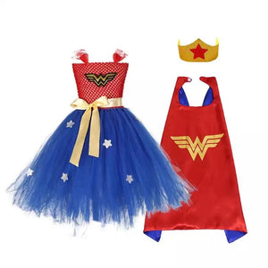 Kid Wonder Women Costume Tulle Dress superhero Cosplay Comic Con Girls Costume Party Halloween Birthday Party Beautiplex