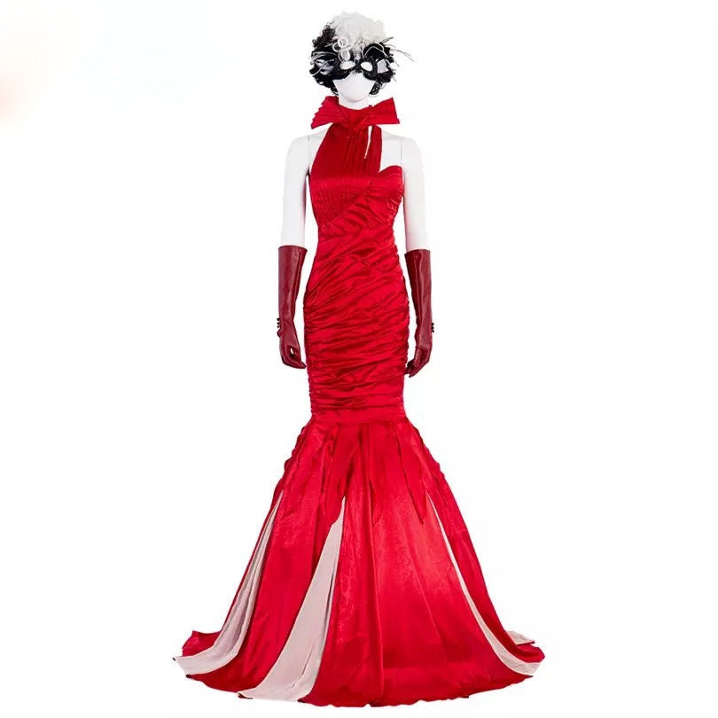 Cruella Red Dress Costume Halloween Movie Character Disney Villain Cru – Beautiplex Cruella Red Dress Costume Halloween Movie Character Disney Villain Cru – Beautiplex