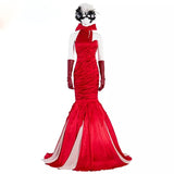 Cruella Red Dress Costume Halloween Movie Character Disney Villain Cruella DeVille Cosplay Masquerade