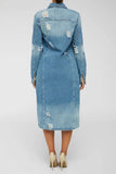 Long Denim Coat Duster Jean Dress Button up Beautiplex