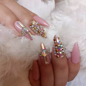 Pink Press On Nails Crystal Nail Art Reusable Stiletto Nails Gift Idea Sexy Nails Press On Manicure Beautiplex