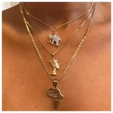 Multi-strand Statement Necklace Gold Nefertiti Africa Chain Charm Pendent Jewelry Gift Layered Chain Beautiplex