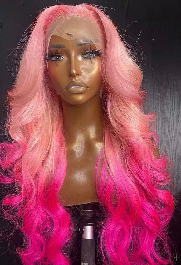 Barbie Pink Human Hair Wig Body Wave Lace Frontal Ombré Human hair Birthday Style Prom Homecoming Hairstyle Pink Hair Summer Beautiplex