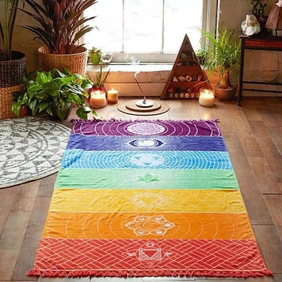 Chakra Meditation Mat Beach Meditation Outdoor Yoga Rug Healing Crystal Mat SelfCare Manifestation Mat Beautiplex