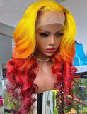 Ombré Orange Front Lace Human Hair Wig Protective Style Idea Birthday Hair Graduation Hair Prom Hair Colored Human Hair Wig Soft Lace Wig