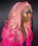 Barbie Pink Human Hair Wig Body Wave Lace Frontal Ombré Human hair Birthday Style Prom Homecoming Hairstyle Pink Hair Summer Beautiplex