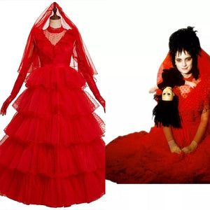 Lydia Wedding Dress Costume Party Halloween Beetlejuice Cosplay Masquerade Red Dress Beautiplex