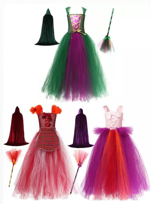 Hocus Pocus Girls Costume Sanderson Sisters Cosplay Tulle Dress Witch Costume Halloween Beautiplex