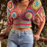 Crochet Top Summer Rainbow Shirt Beach Cover Crochet Separates Beachwear Vacation Gift Honeymoon Crop Top Cruise Beautiplex