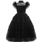 Wednesday Cosplay Girl Adams Family Halloween Costume Movie Character Birthday Dress Up Black Tulle Dress Beautiplex