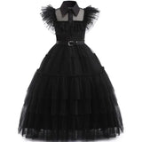 Wednesday Cosplay Girl Adams Family Halloween Costume Movie Character Birthday Dress Up Black Tulle Dress Beautiplex