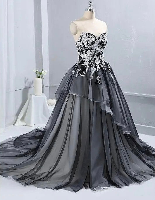 Black and White Wedding Dress Special Occasion Gown Formal Prom Black Tie Affair Gala Dress Plus Size More Colors Beautiplex