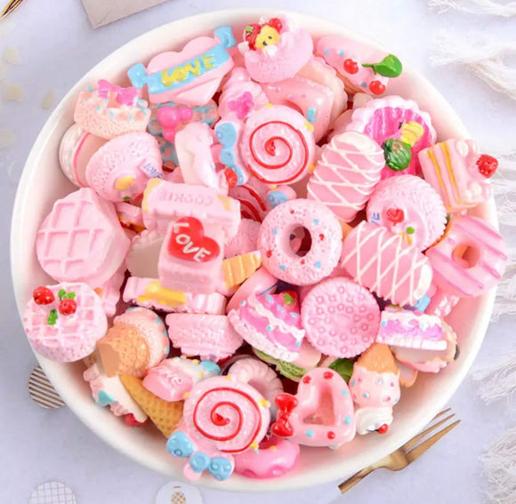 Pink Pastries and Treat Cabochons Flat back Nail Charm DIY Phone Case Epoxy Project