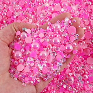 Hot Pink Flat Back Pearl Crystal Mix Nail Art Diy Rhinestone Scrap Booking Flatback Stones 3D Phone Case Diy Tablet Case Bling Nail Diamonds