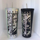 Black and White Crystal tumbler Custom Name Gift Idea Stocking Stuffer Disney Villian Bridesmaid Gift Cup Studded Movie theme Travel Tumbler