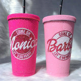 Barbie Movie inspired Custom Name Crystal tumbler Gift Idea Stocking Stuffer Barbie Pink Bridesmaid Gift Hot Pink Cup Bling Travel Tumbler