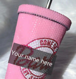 Barbie Movie inspired Custom Name Crystal tumbler Gift Idea Stocking Stuffer Barbie Pink Bridesmaid Gift Hot Pink Cup Bling Travel Tumbler