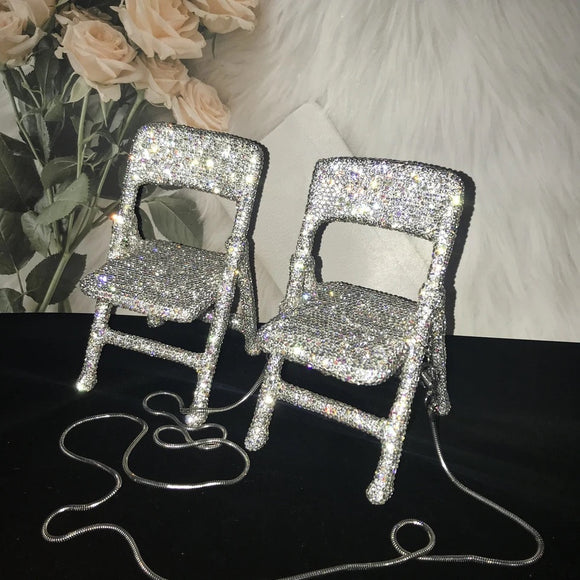 Crystal Folding Chair Accessory with Should Strap for a cross body purse look Gift for Her Statement Piece.