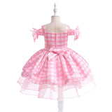 Barbie Pink Dress Barbie Movie Cosplay Dress Pretty Pink Barbie Cosplay Lolita Dress with Hair Bow