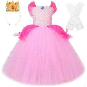 Princess Peach Costume Dress Mario Bros. Movie Cosplay Halloween Birthday Dress up Princess Dress