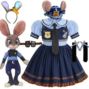 Judy Hopps Costume Girl Zootopia Bunny Cop Complete Costume Movie Cosplay Kids Lolita Dress