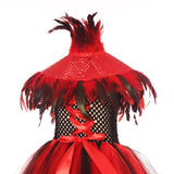 Vampire Queen Costume Halloween Dress Red Tutu Dress with Feathers Vampire Queen Cosplay Girl Costume Dress Halloween Complete Costume