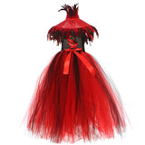 Vampire Queen Costume Halloween Dress Red Tutu Dress with Feathers Vampire Queen Cosplay Girl Costume Dress Halloween Complete Costume