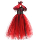 Vampire Queen Costume Halloween Dress Red Tutu Dress with Feathers Vampire Queen Cosplay Girl Costume Dress Halloween Complete Costume