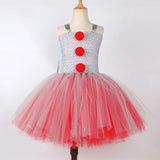 Girl Clown Costume Kid Clown Penny Wise Cosplay Halloween Tulle Dress Costume Tutu Complete Costume