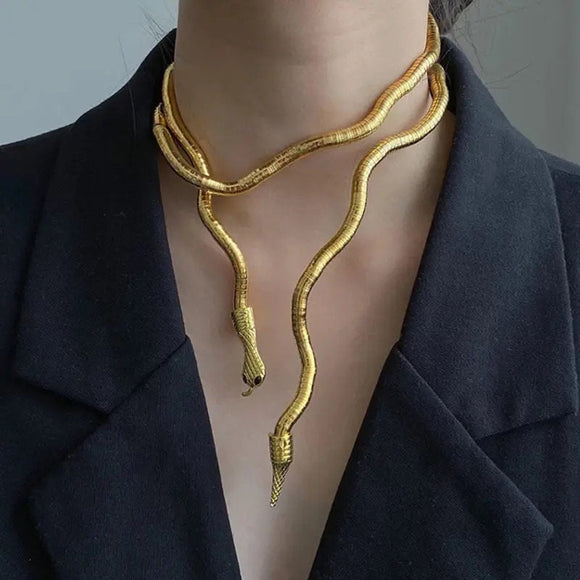 Snake Necklace Adjustable Flexible Snake Gold Jewelry Statement Necklace Halloween Accessories Silver