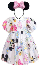 Girls Puff Sleeve Dress Disney Mini Ears Disneyland Vacation Summer Mikey Ears Daisy Duck Mini Mouse Birthday Beautiplex