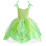 Green Fairy Princess Costume Tinkerbell Kids Costume Dress Wings Complete Costume Beautiful Fairy Dress Halloween Cosplay Tink